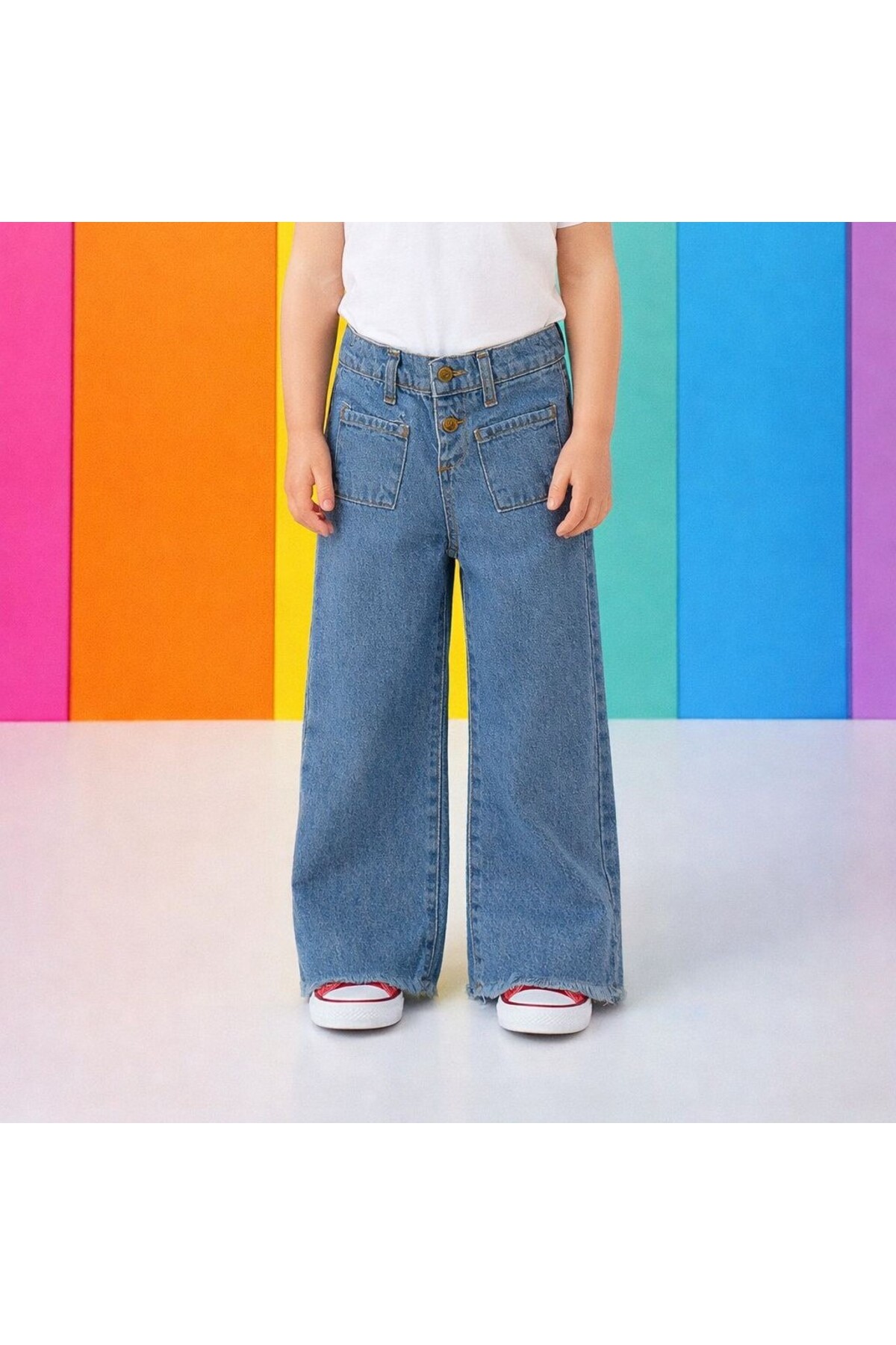 Wide-leg jeans for girls in light blue