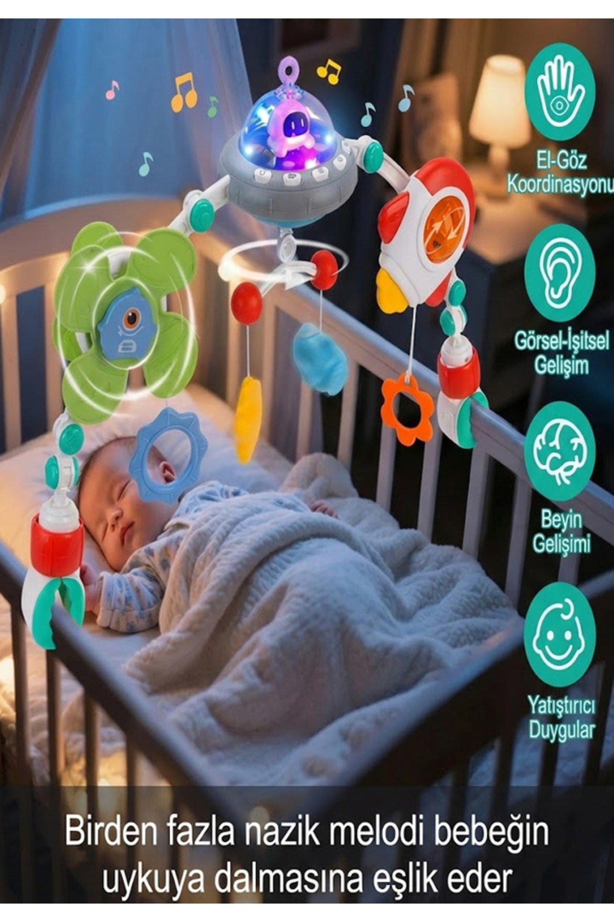 Gokidy Uzay Temalı Işıklı Müzikli Çıngıraklı Dönence fotoğrafı 4 (önizleme)