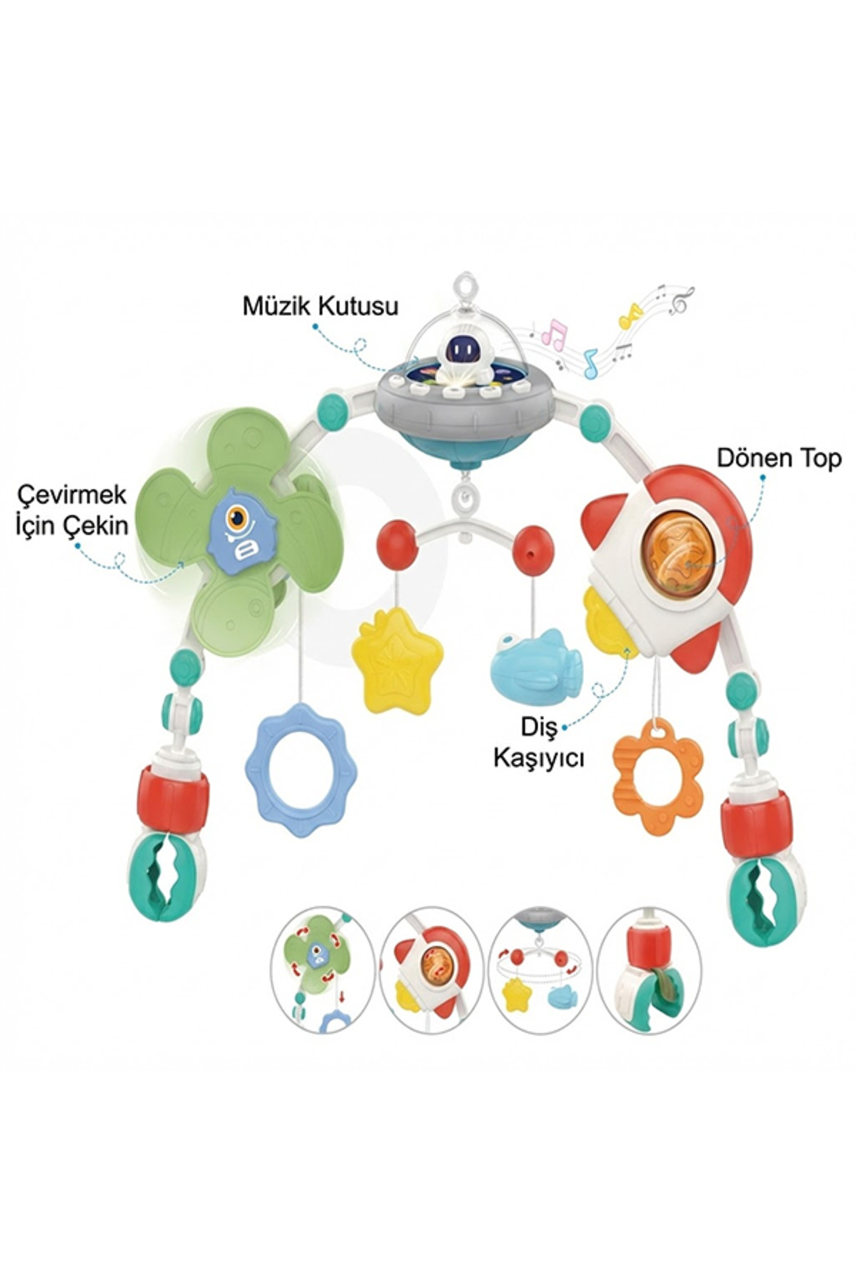 Gokidy Uzay Temalı Işıklı Müzikli Çıngıraklı Dönence fotoğrafı 6 (önizleme)