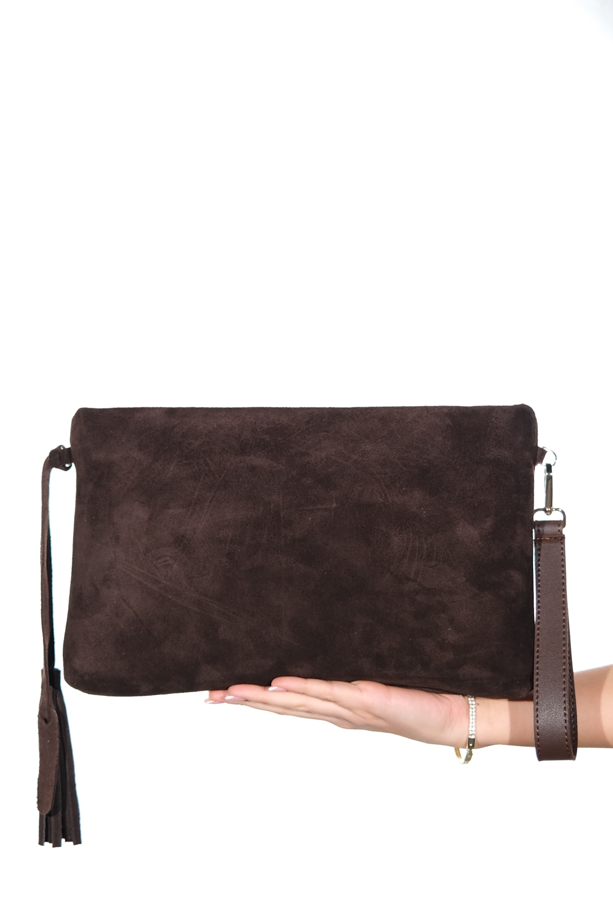 LuviShoes MORDEN Kahverengi Süet Hakiki Deri Kadın Clutch Çanta görsel 4