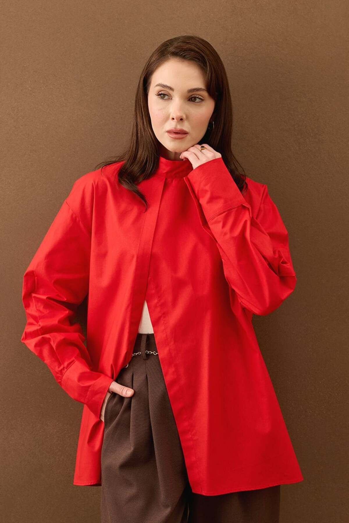 Red Front Slit Shirt