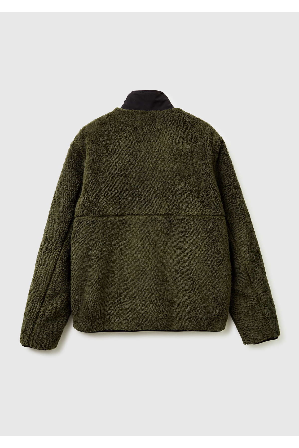 United Colors of Benetton  Erkek Haki Önü Logo İşlemeli Cep Detaylı Dik Yaka Polar Ceket - Görsel 2