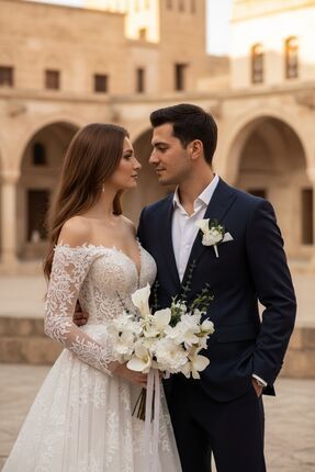 Runkli Adams Manolya Detaylı El Yapımı Gelin Çiçeği Beyaz Gelin Buketi