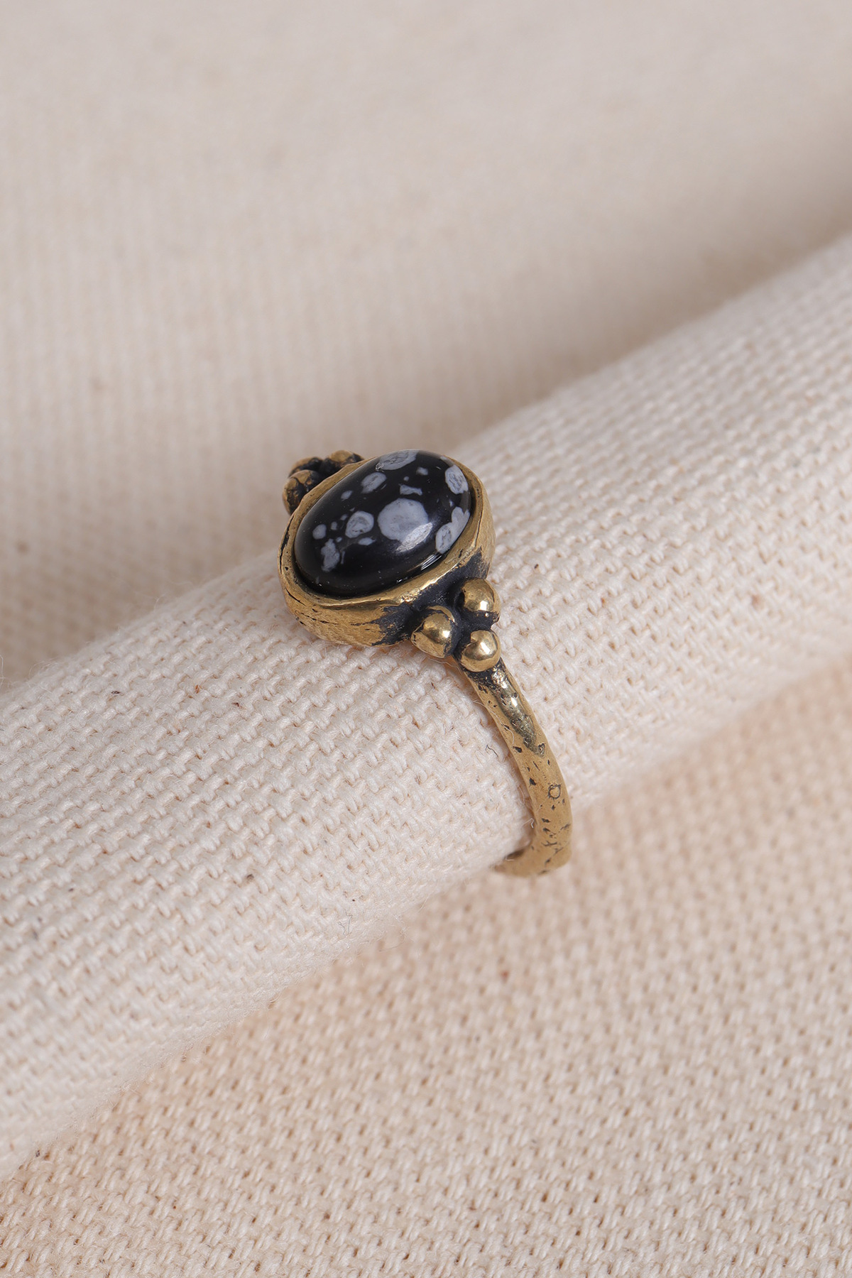 Adjustable Oval Authentic Ring with Snow Obsidian Gemstone