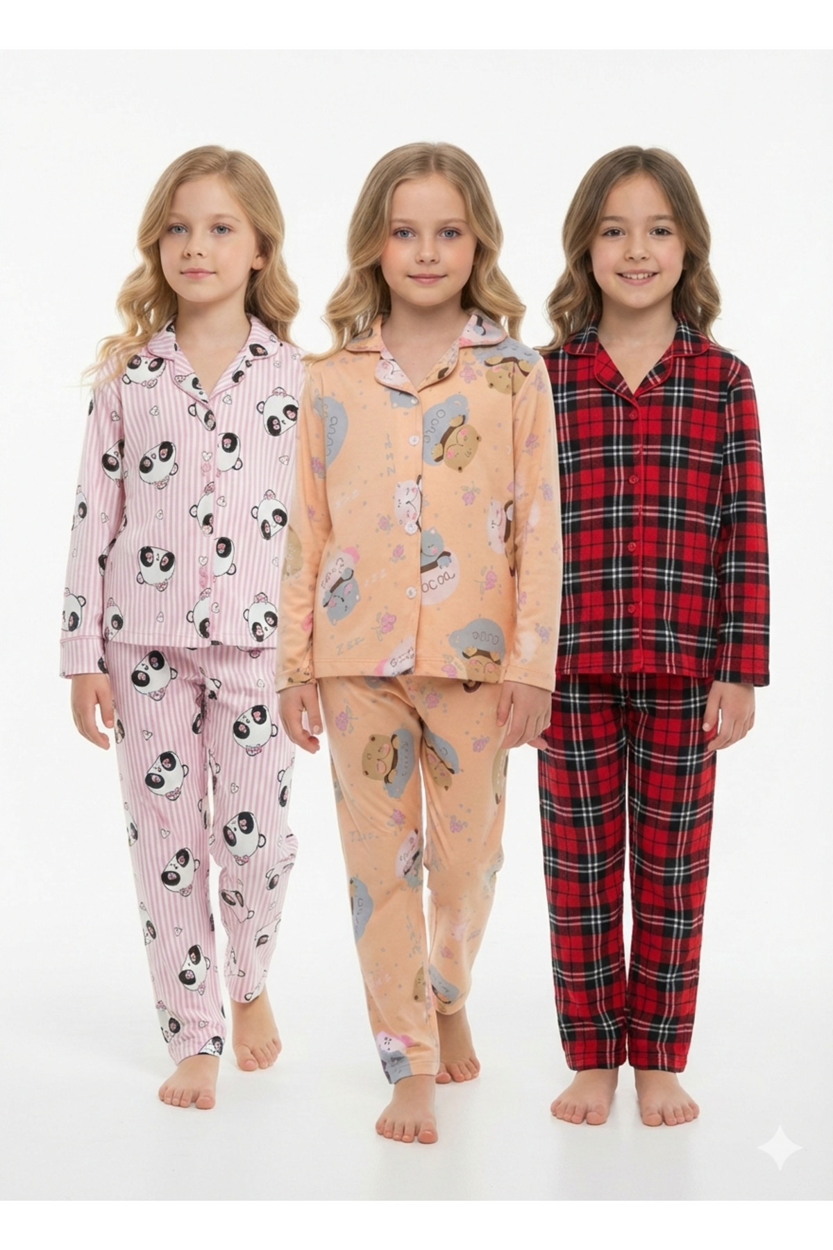 DANBİ Kız Çocuk 4,5,6,7,8,9,10,11 Yaş Mevsimlik Pijama Takımı 3'lü Set fotoğrafı 2 (önizleme)
