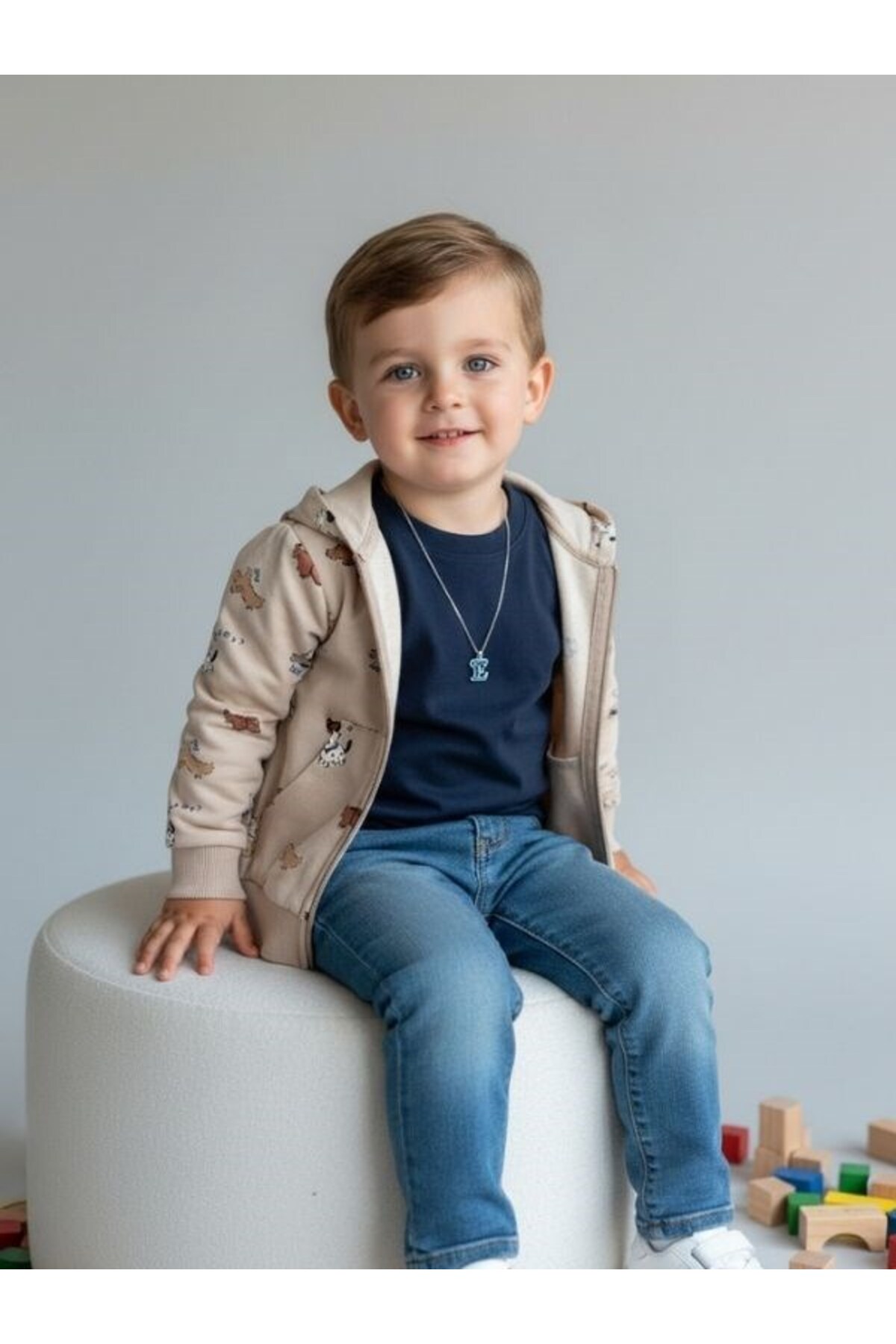 Zekids Erkek Bebek Fermuarlı Animal Desenli Kapüşonlu Hırka fotoğrafı 4 (önizleme)