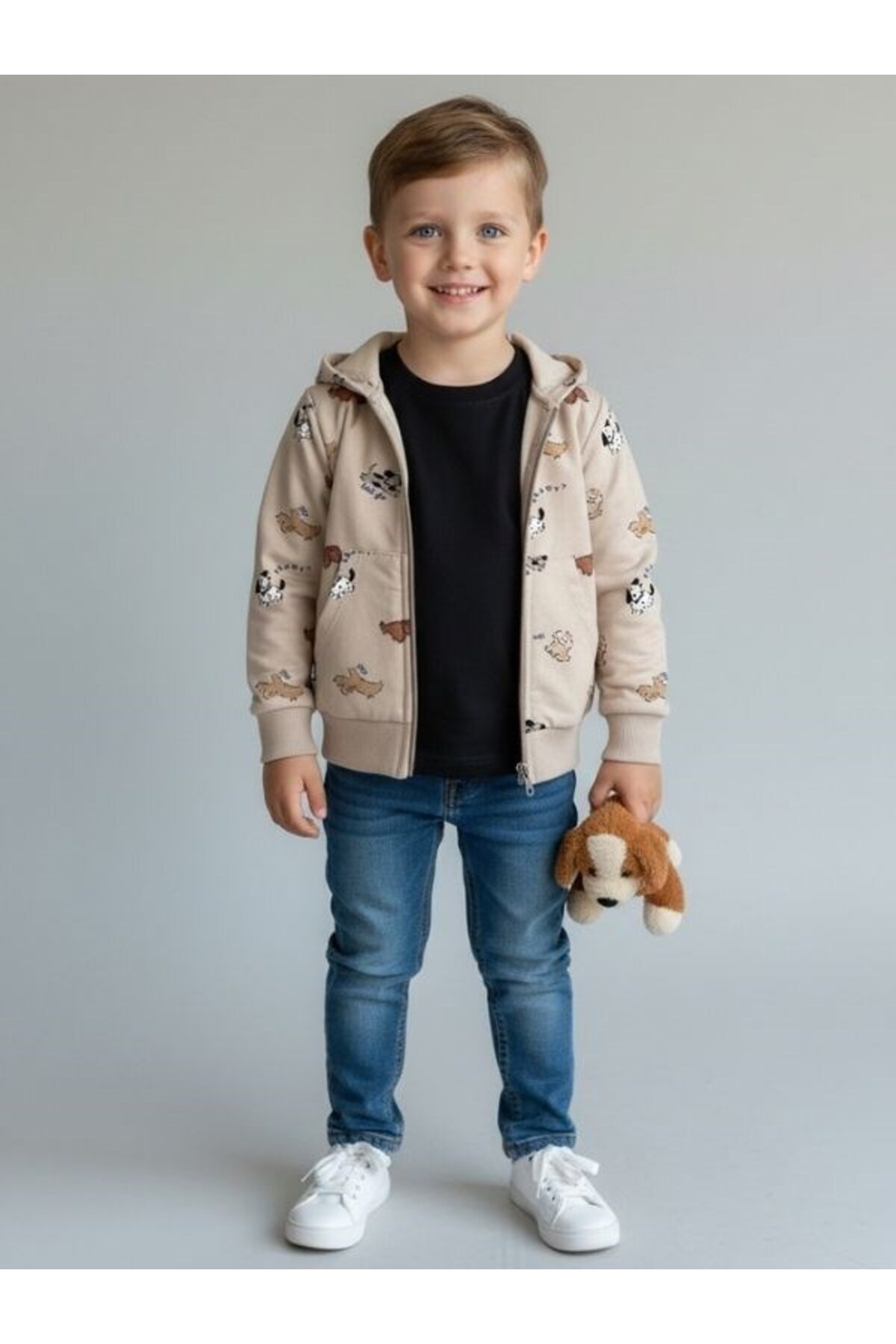 Zekids Erkek Bebek Fermuarlı Animal Desenli Kapüşonlu Hırka fotoğrafı 6 (önizleme)