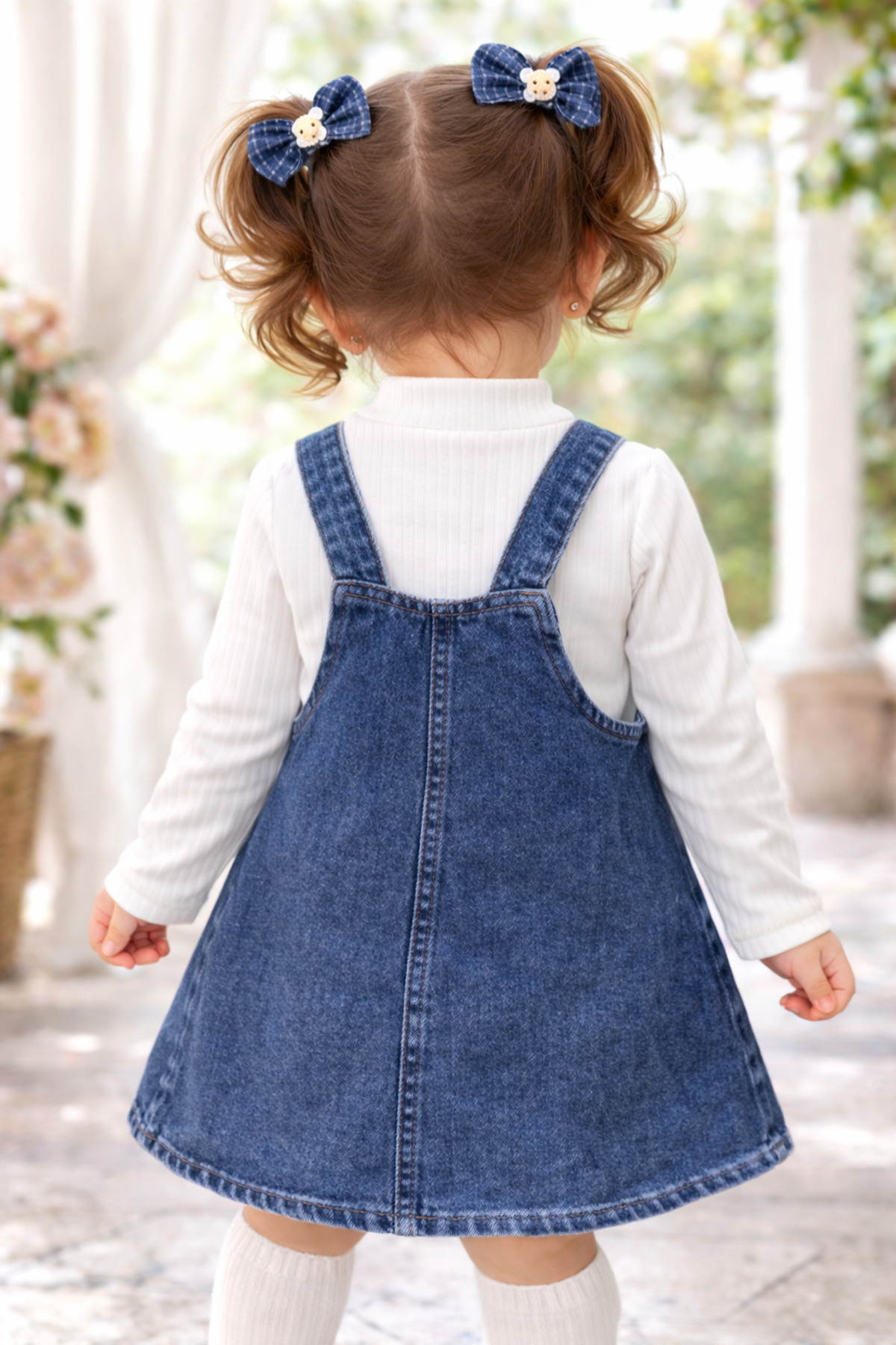 DUBAİ ÇOCUK Kız Bebek Salopet Elbise Takım Ayıcık Detaylı Kazayağı Desenli Jile Badi Kombin 6 Ay-3 Yaş fotoğrafı 3 (önizleme)