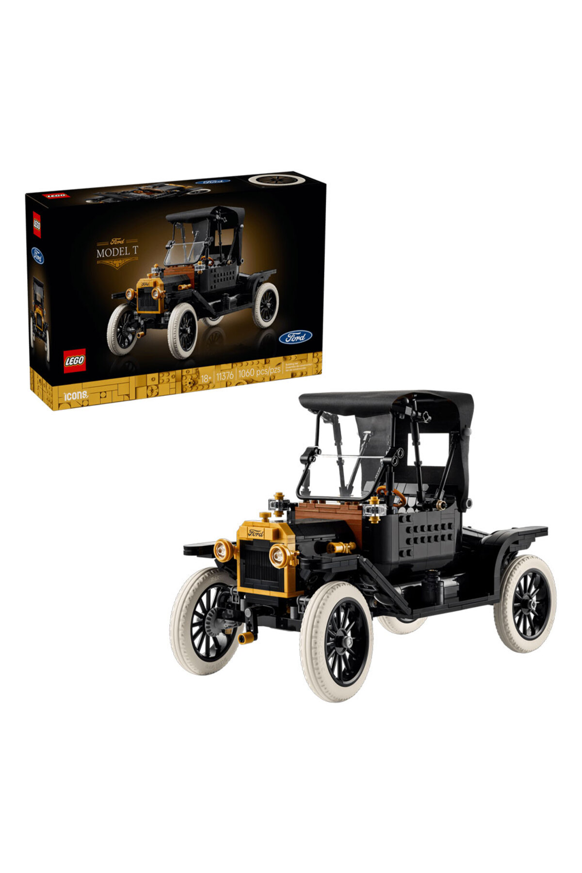 LEGO ® Icons Ford Model T 11376 - Yetişkinler için Açılan Tavan İçeren Klasik Dekoratif Otomobil Modeli Yapım Seti (1060 Parça)