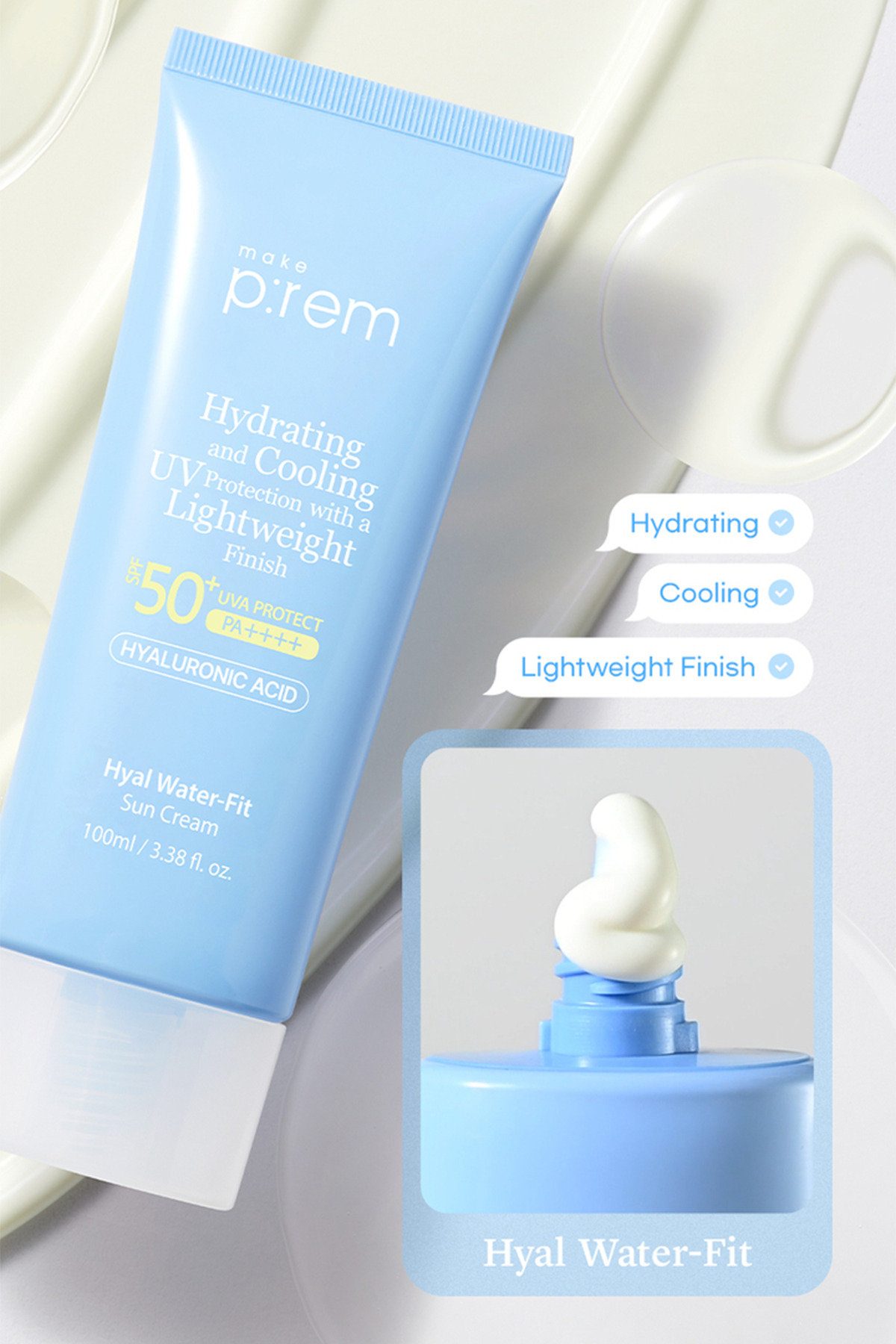 Make Prem Hyal Water Fit Sun Cream 100ml - Nemlendirici Güneş Koruyucu Krem — 2202120 — تصویر 5 از 5