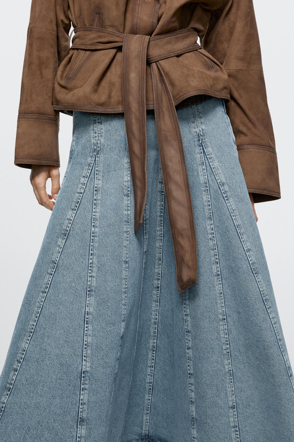 Massimo Dutti  Godet denim midi etek - Görsel 3