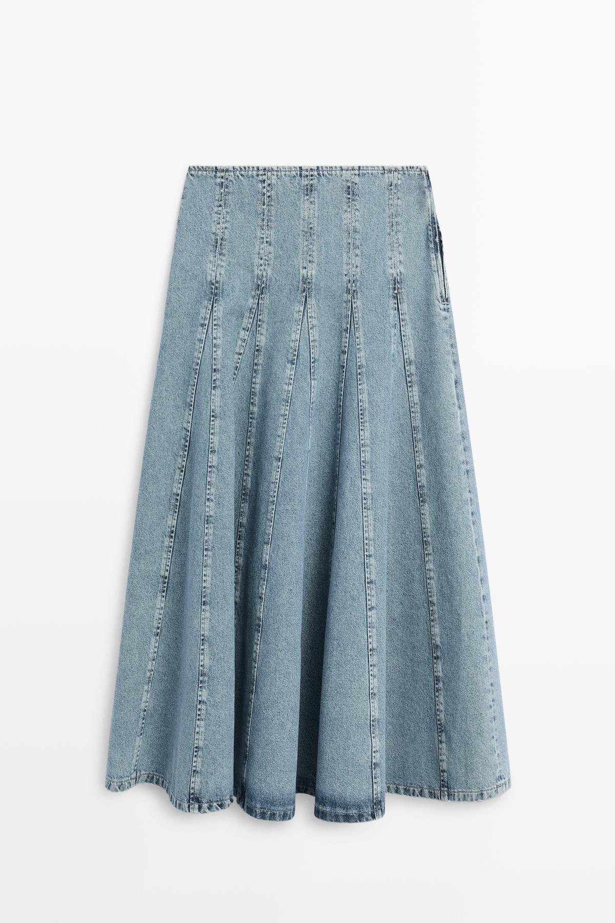 Massimo Dutti  Godet denim midi etek - Görsel 5