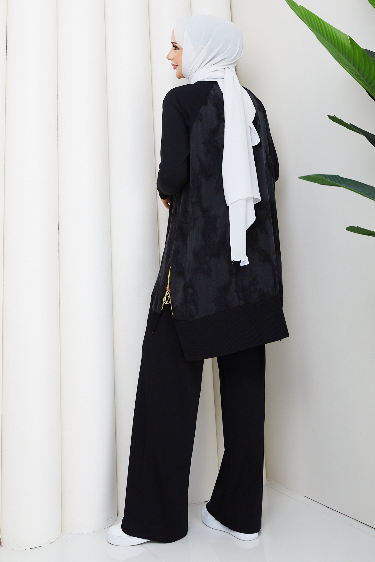 Pamuk Butik  Kadın İpek Kupra Bulut Desenli Pantolonlu İkili Merserize Triko Takım - Görsel 7