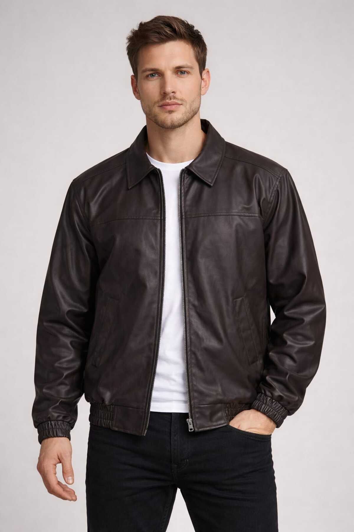 Rowsmen  Oversize Erkek KAHVERENGİ Deri Ceket - Görsel 2