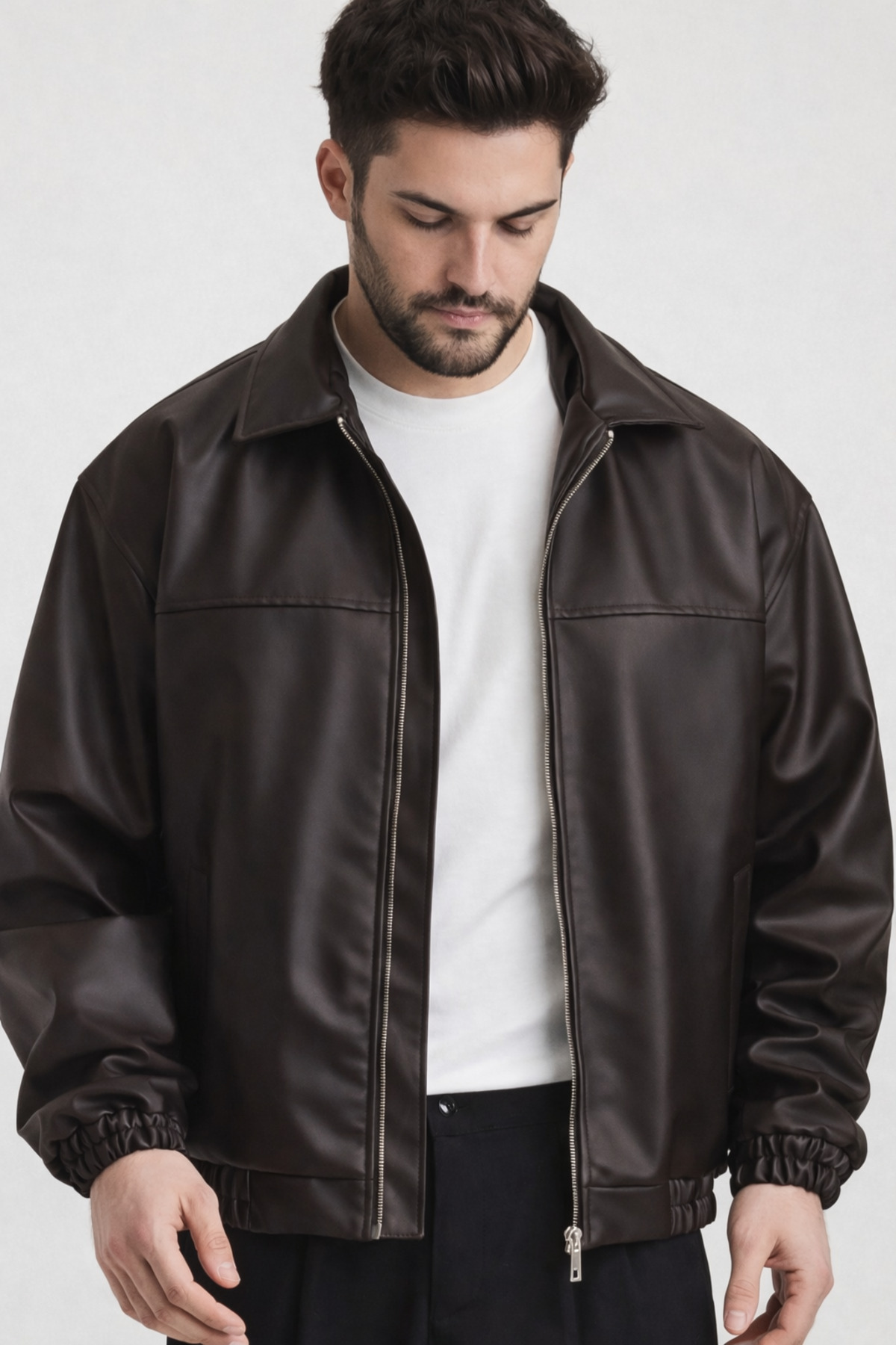 Rowsmen  Oversize Erkek KAHVERENGİ Deri Ceket