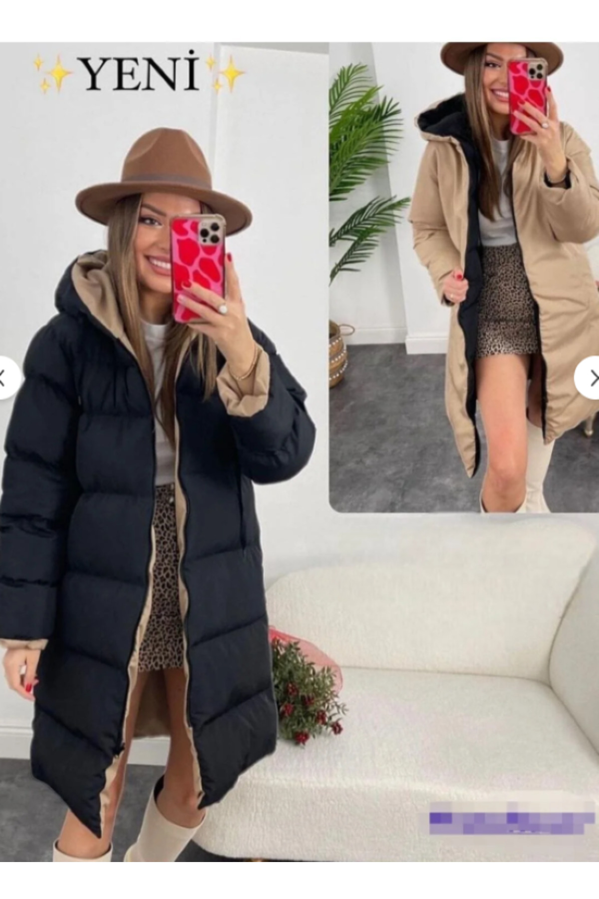 Rowsmen Kadın Çift Taraflı oversize Uzun Şişme Mont