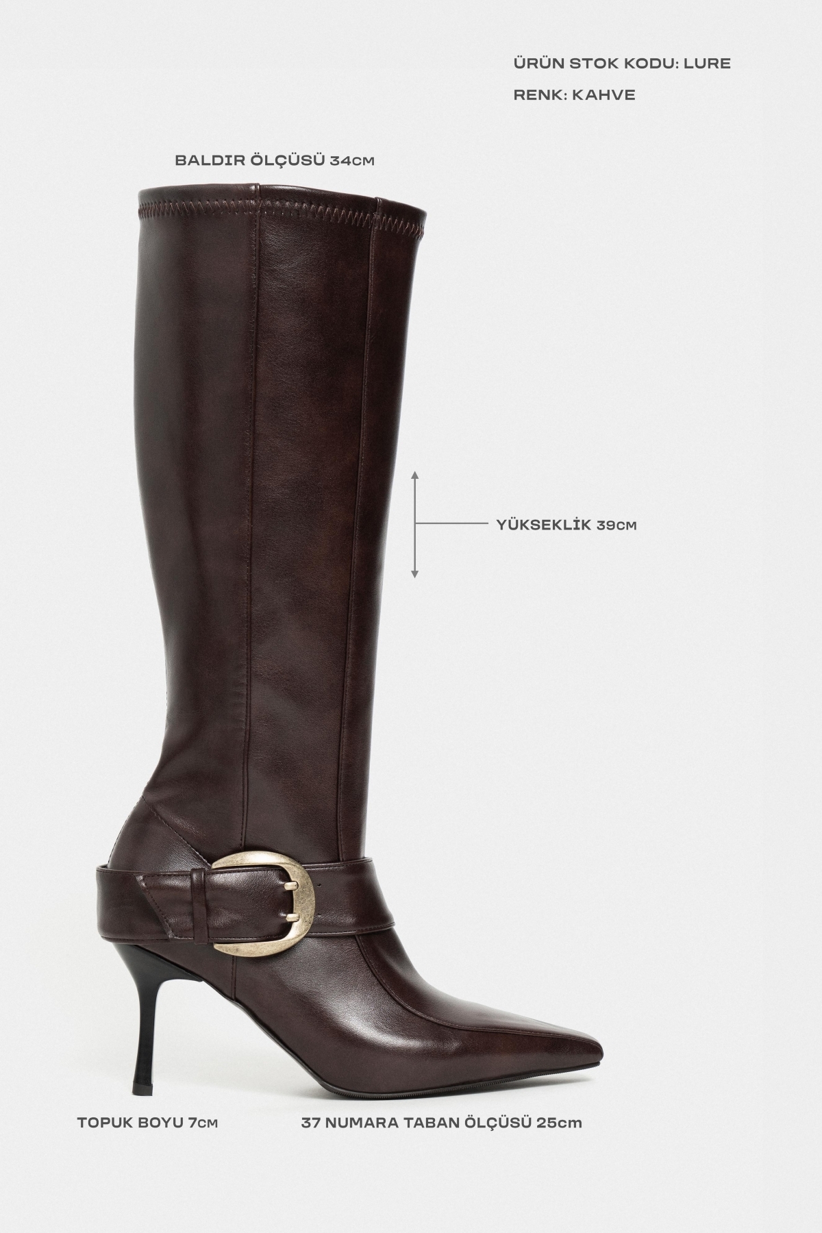 NİŞANTAŞI SHOES  Lure Kahve Mat Toka Detaylı Sivri Burun İnce Topuklu Çizme - Görsel 3
