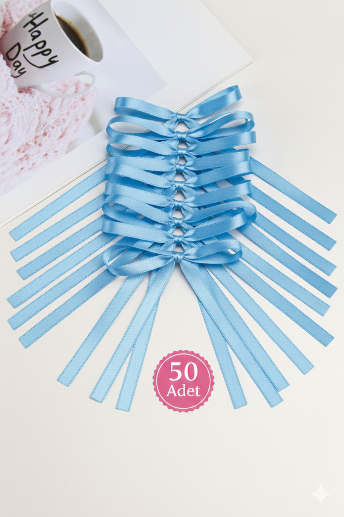 Baby Blue 6mm Ready Bowknot Birthday Ornament, Cake Ornament, Wall Background Decoration