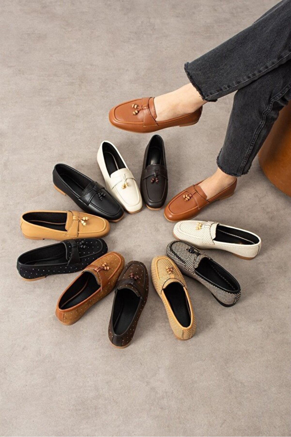 STOCON Padova Taba Mini Taşlı Püsküllü Ahşap Boncuk Detaylı Süet Loafer Babet Günlük Ayakkabı STC1259 görsel 5