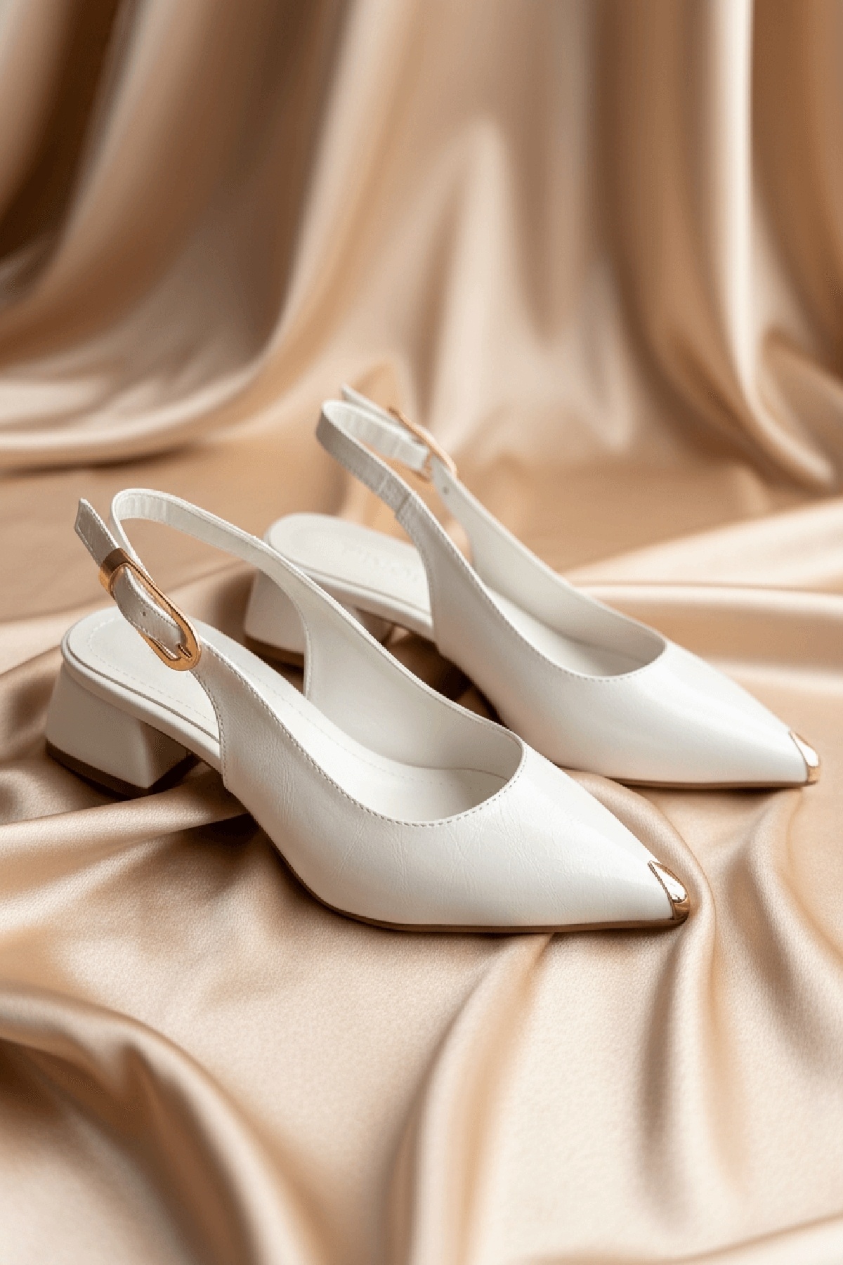 DURUNUN BUTİĞİ  Dundo Beyaz Yanı Tokalı (4 cm Topuk Boyu ) Sivri Burun Topuklu Babet Ayakkabı - Görsel 4