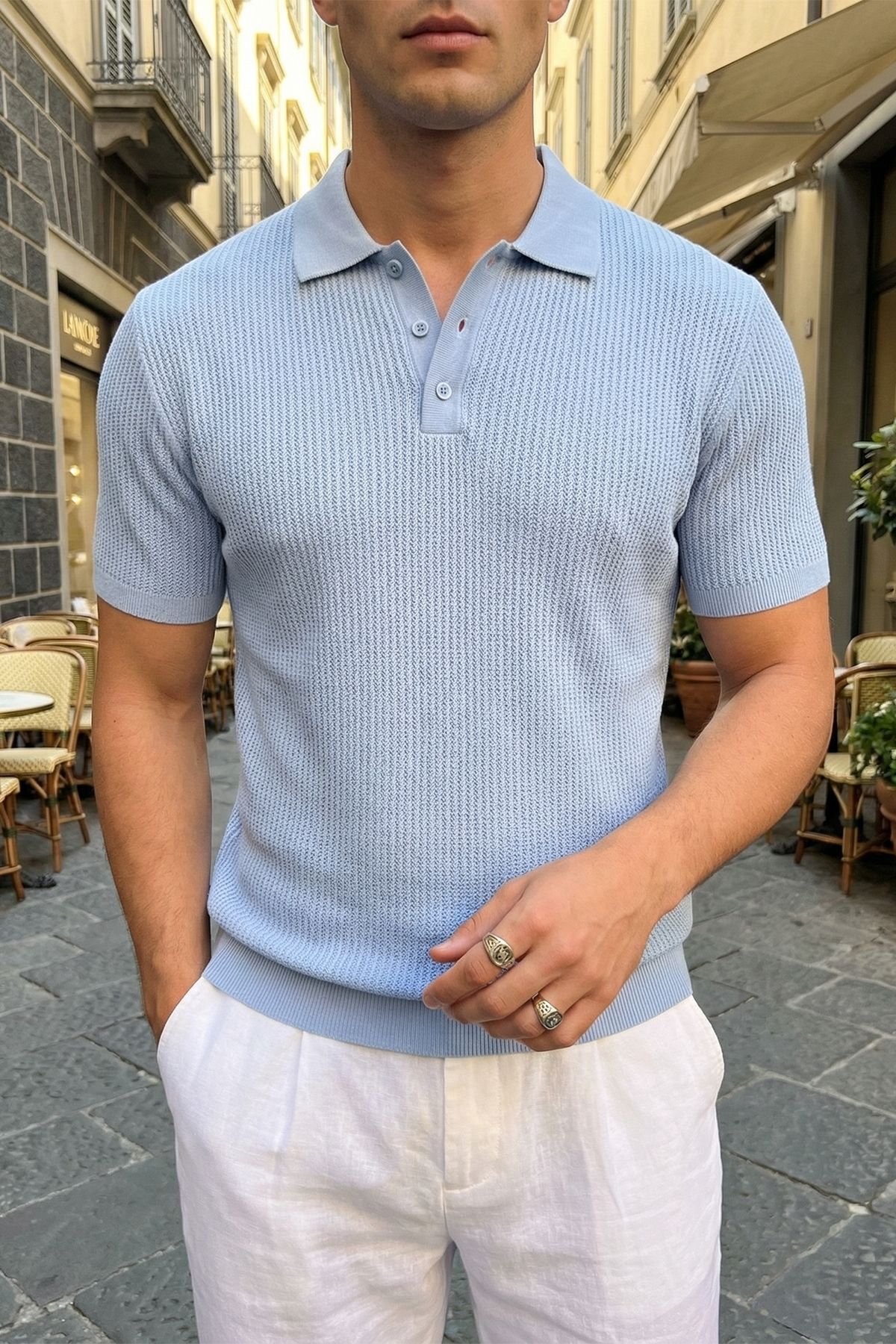 Bande Regular Fit Men's Short Sleeve Knitwear Polo Neck Textured T-Shirt