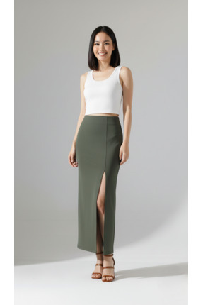 MAİMODA Kadın Yırtmaçlı Kalem Etek - Dalgıç Kumaş/92 cm Women's Slit Scuba Pe...