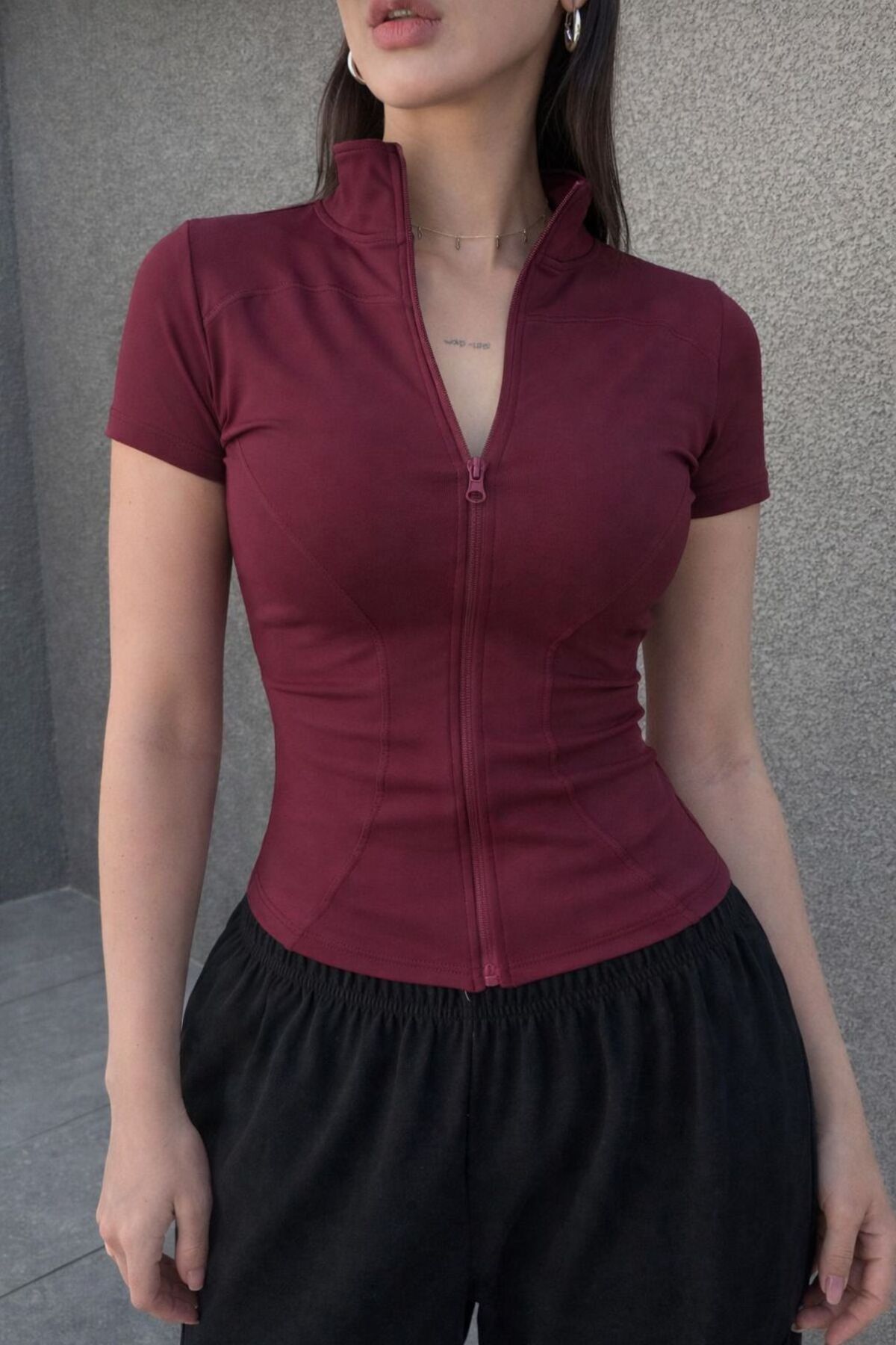 EDVESS Fermuarlı Estetik Crop T-shirt görsel 6