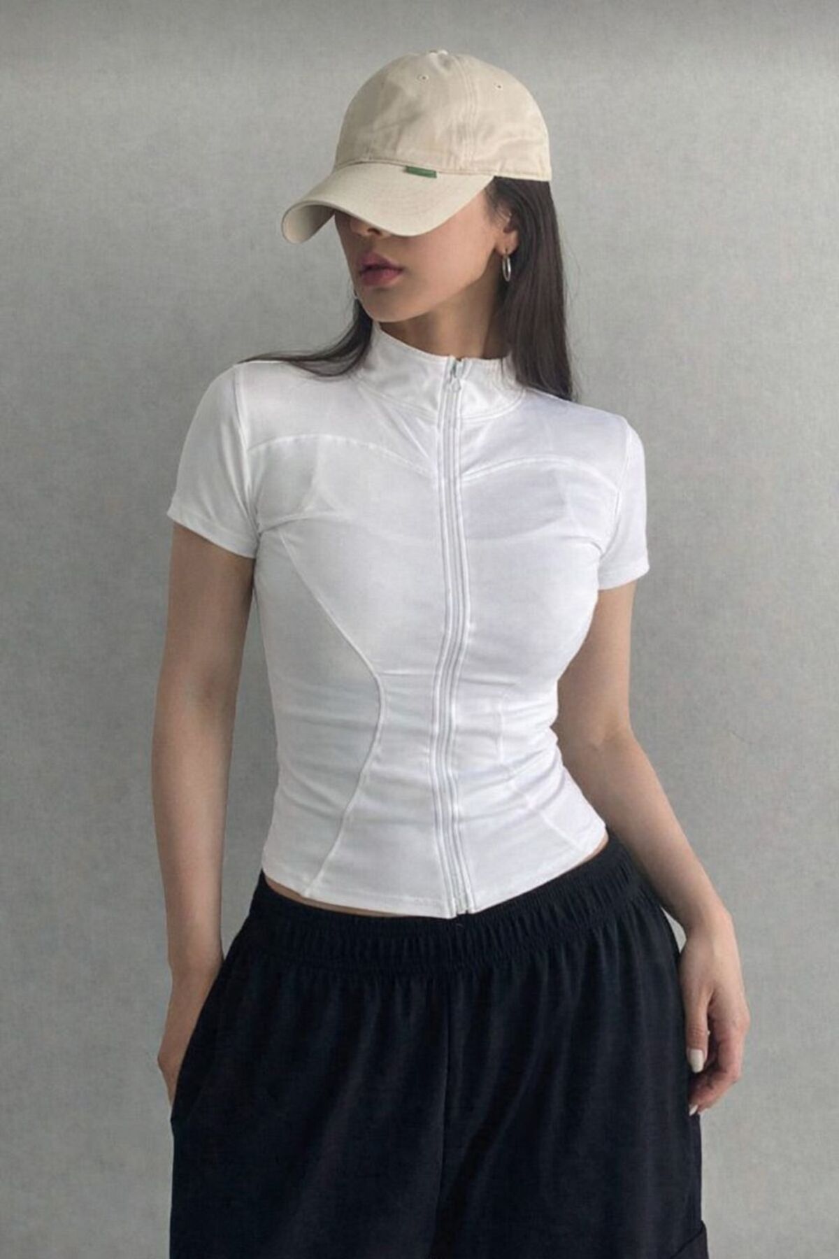 EDVESS Fermuarlı Estetik Crop T-shirt
