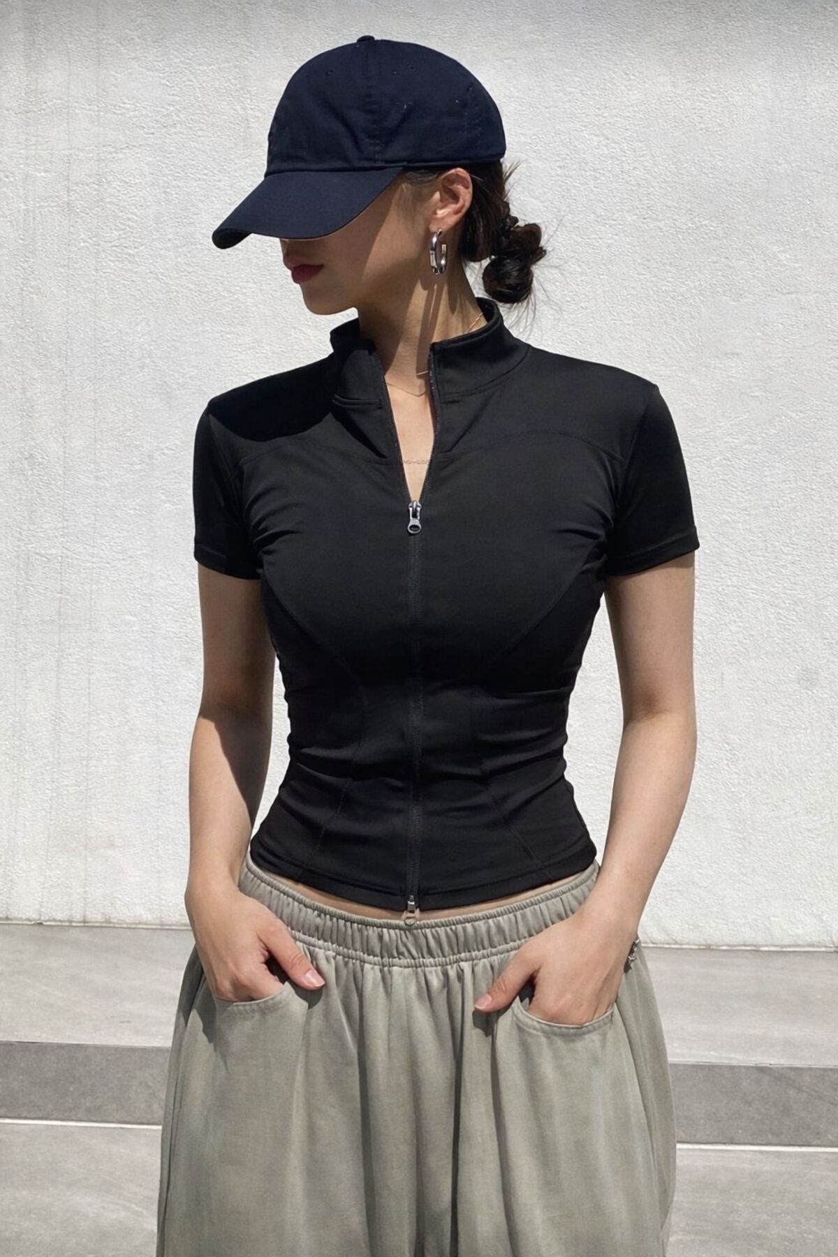 EDVESS Fermuarlı Estetik Crop T-shirt görsel 4