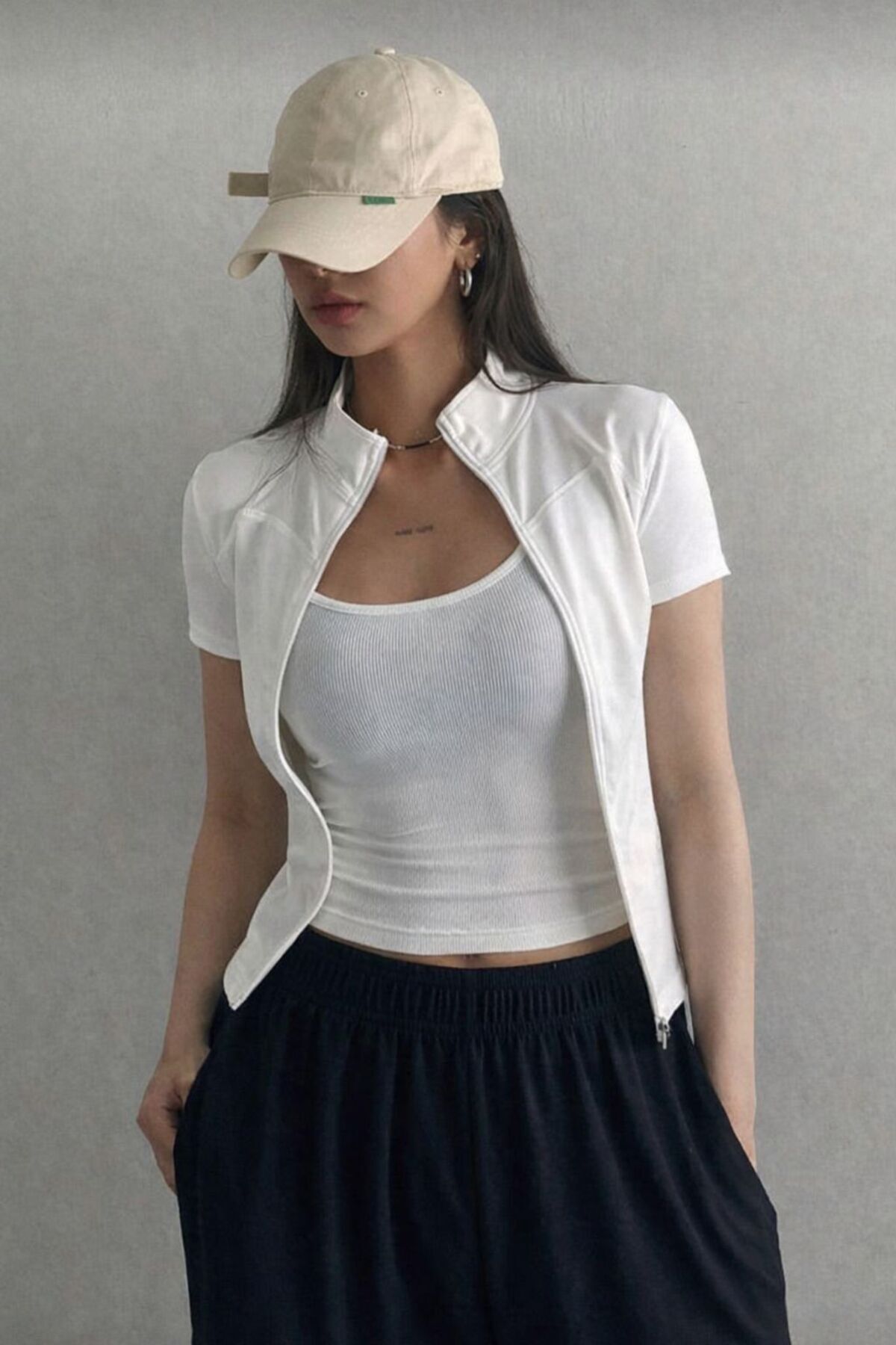 EDVESS Fermuarlı Estetik Crop T-shirt görsel 7