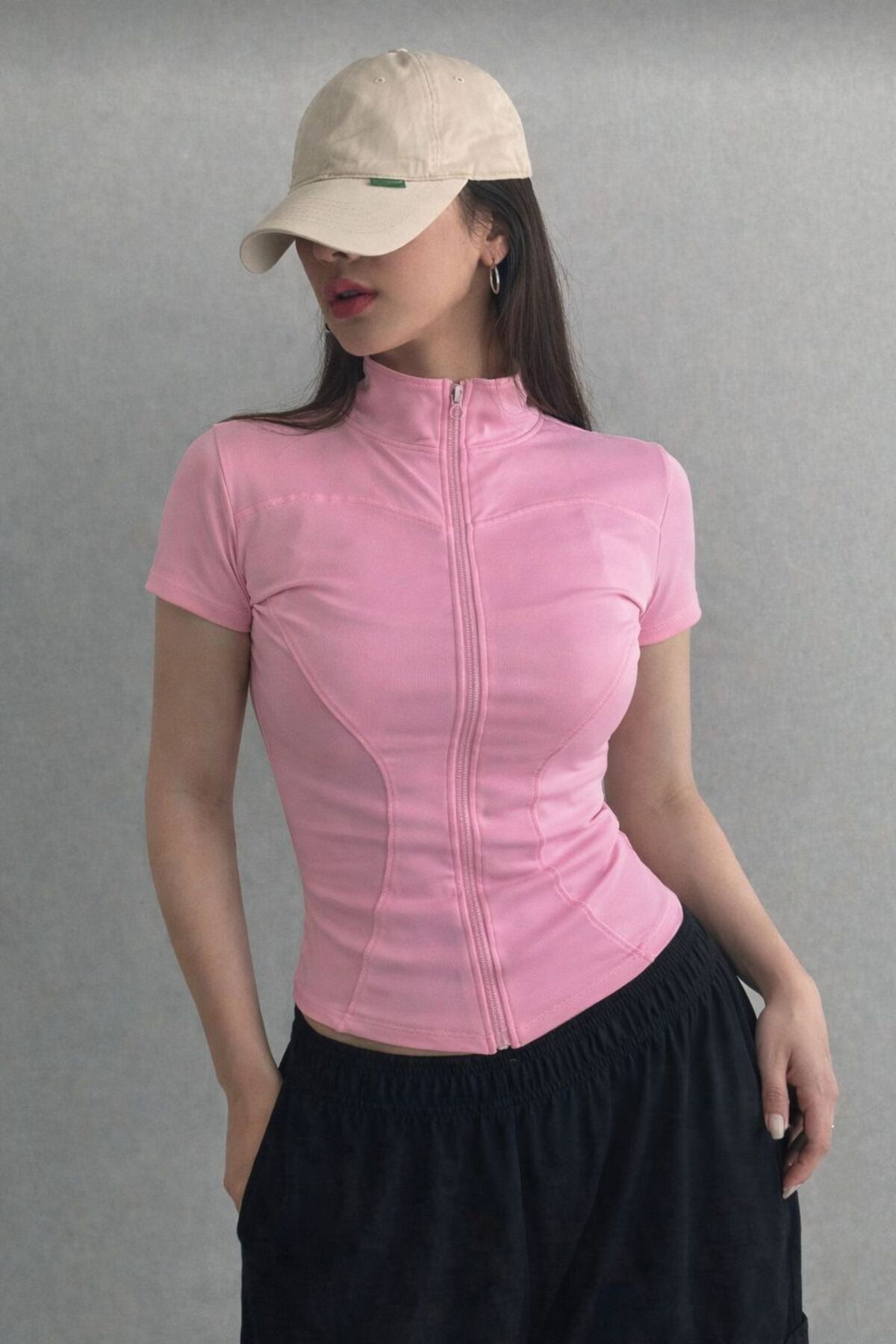 EDVESS Fermuarlı Estetik Crop T-shirt