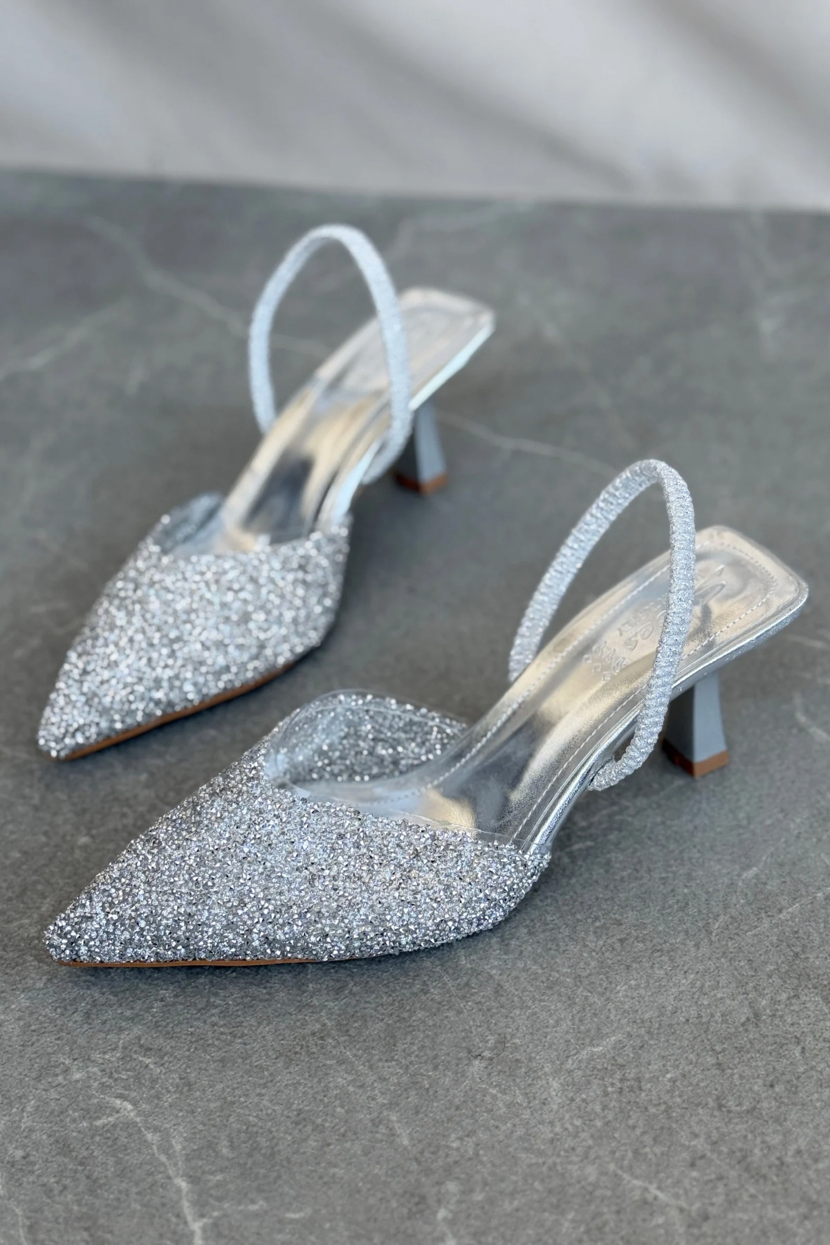 GOFFSHOES Kadın Monezza Topuklu Cam Kırığı Taşlı Ayakkabı - Gümüş