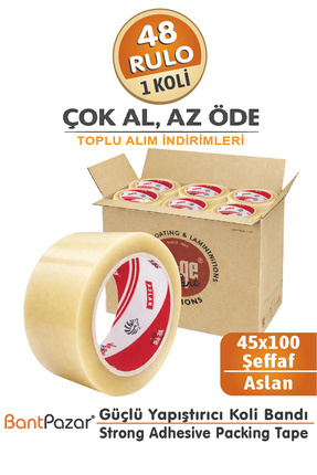 BantPazar 45x100 VE-GE ASLAN 48 ADET (1 KOLİ) Koli Bandı Şeffaf | VeGe Güçlü ...