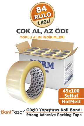 BantPazar 45x100 NORM 84 ADET (1 KOLİ) Koli Bandı Şeffaf | Hotmelt Güçlü Yapı...