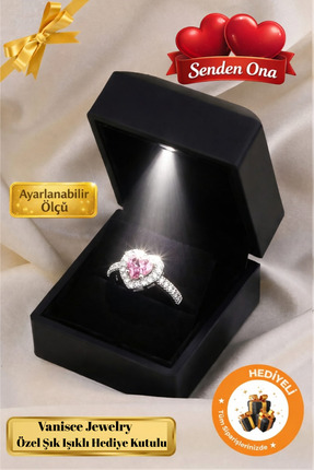 VANİSCE Işıklı Kutuda Kalpli Yüzük Ayarlanabilir Ciddi Ilişki Yüzüğü Sevgili&...