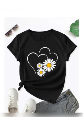 TİMİSİVA Unisex Oversize SANATSAL Baskılı Bisiklet Yaka Kısa Kollu SİYAH T-shirt