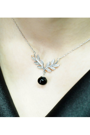 ANDİYANORA Erzurum Oltu Taşı ve 925 Ayar Gümüş Minimal Kadın Kolye – El Yapım...