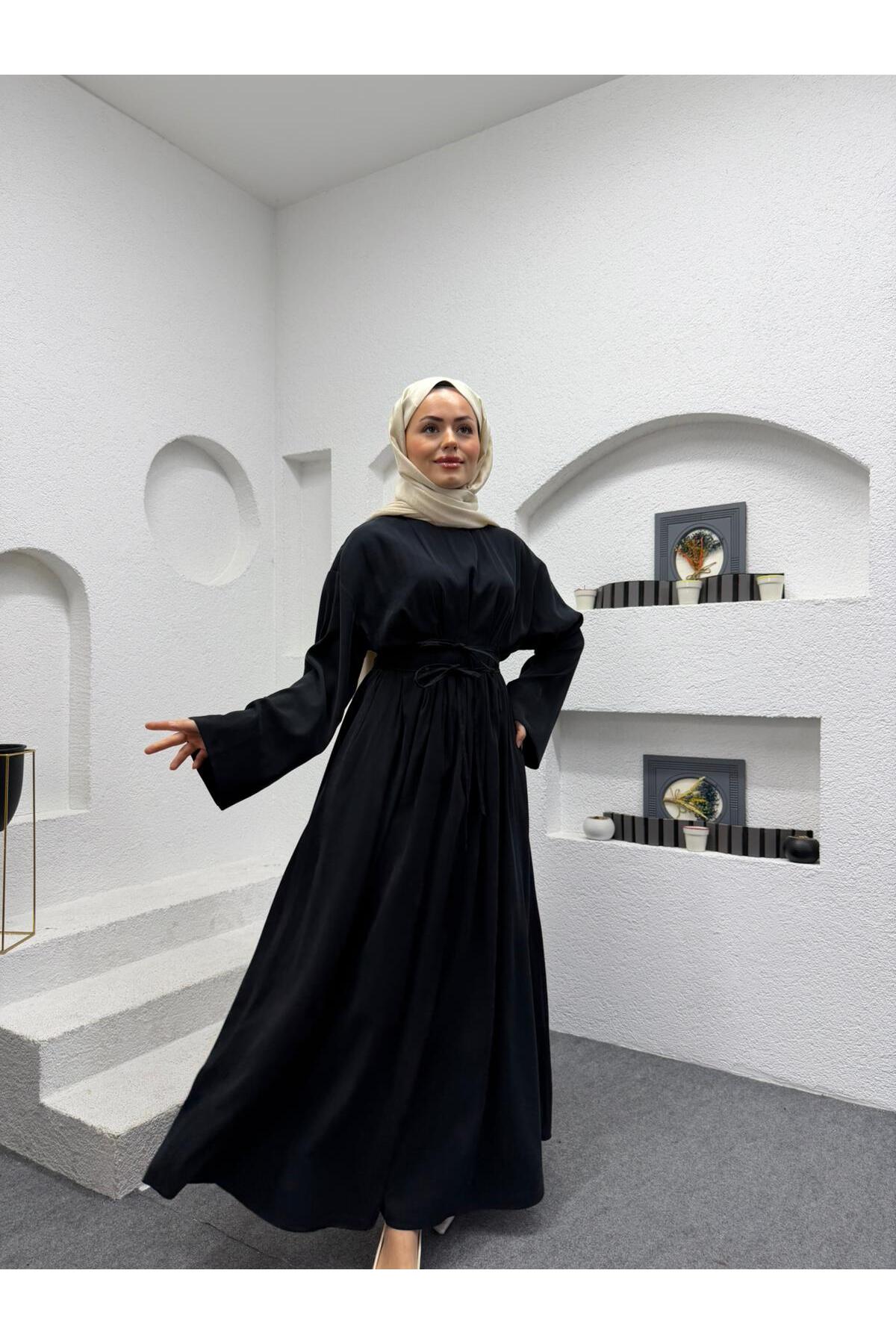 BELİ PİLELİ MODAL TESETTÜR ELBİSE