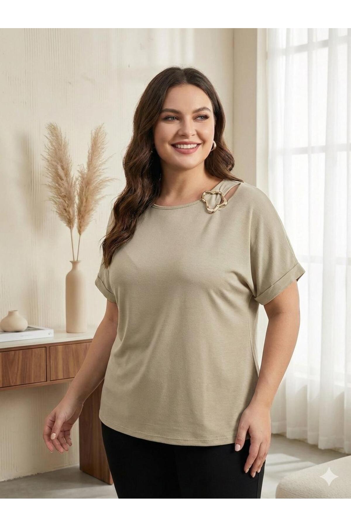 Vinola  BÜYÜK BEDEN VİSKON PENYE KUMAŞ YÜKSEK KALİTE RAHAT KESİM BLUZ - Görsel 3