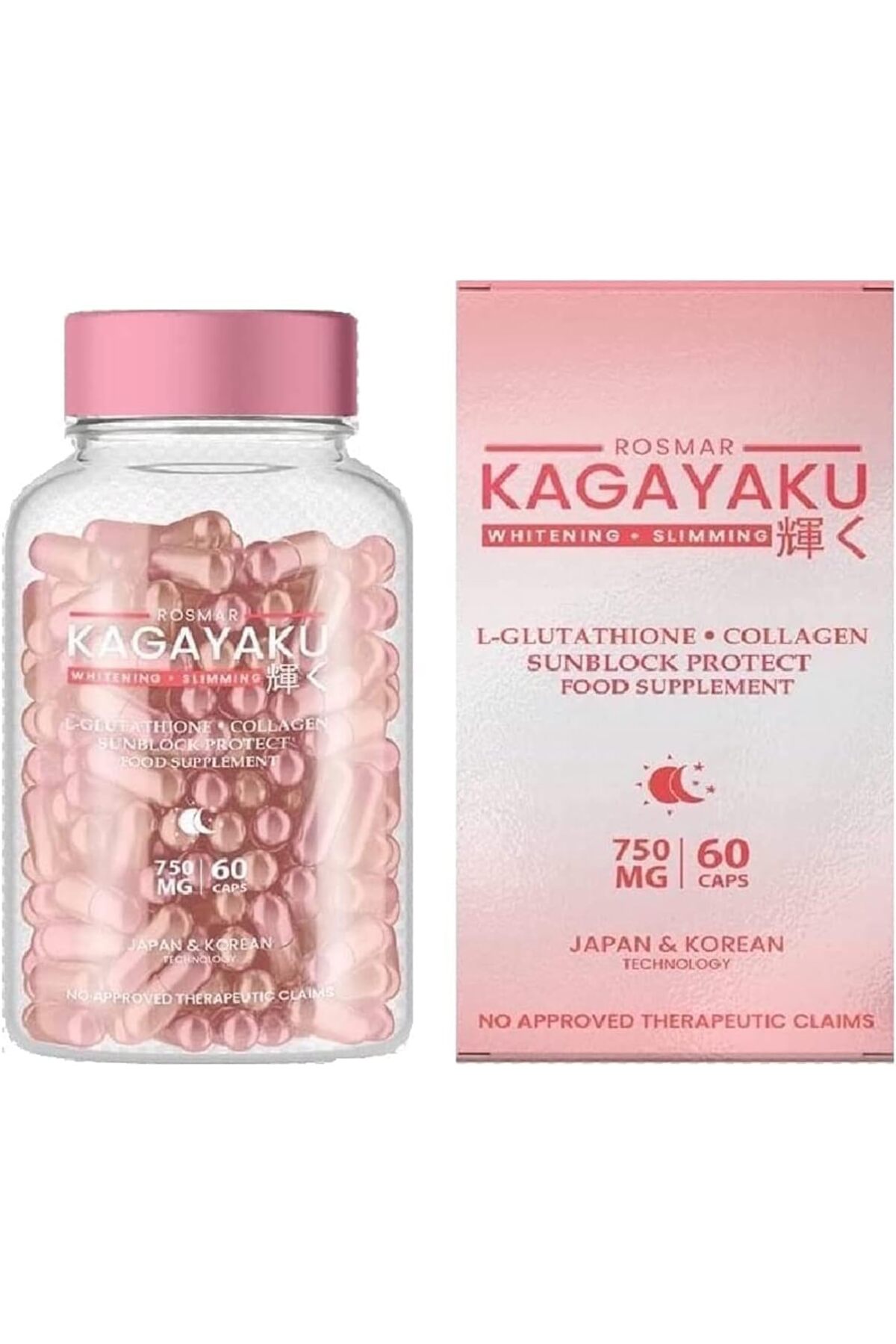 glutathione korean supplement ROSMAR Kagayaku Japan Korea Gluta and Collagen Capsule (750mg, 60 Capsules)