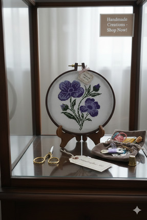 kanaviçe kasnak 19 cm menekşe el işi