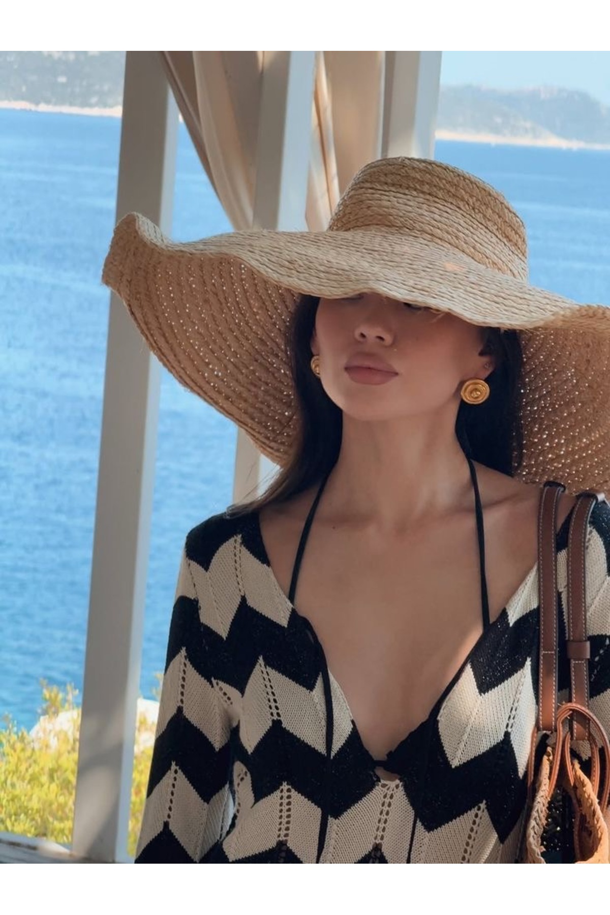 MARLİNG  Zigzag Desenli Uzun Triko Elbise V Yaka Yazlık Plaj Elbisesi Bohem Maxi Elbise - Görsel 6