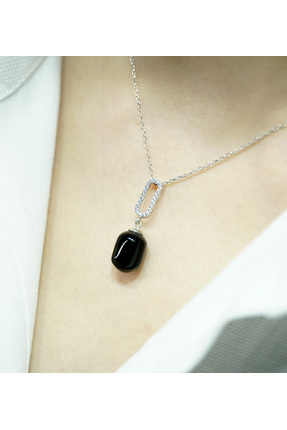 ANDİYANORA Erzurum Oltu Taşı ve 925 Ayar Gümüş Minimal Kadın Kolye – El Yapım...