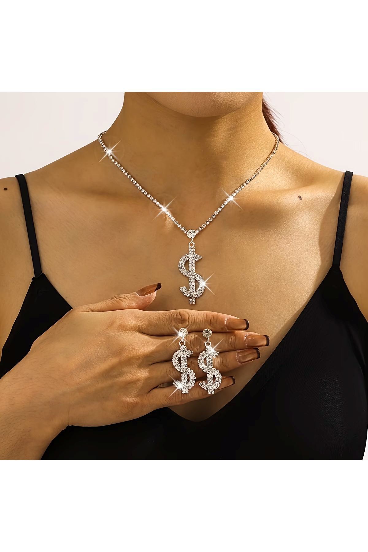 Dolar Sembollü Takı Seti Kristal Taşlı Takı Seti