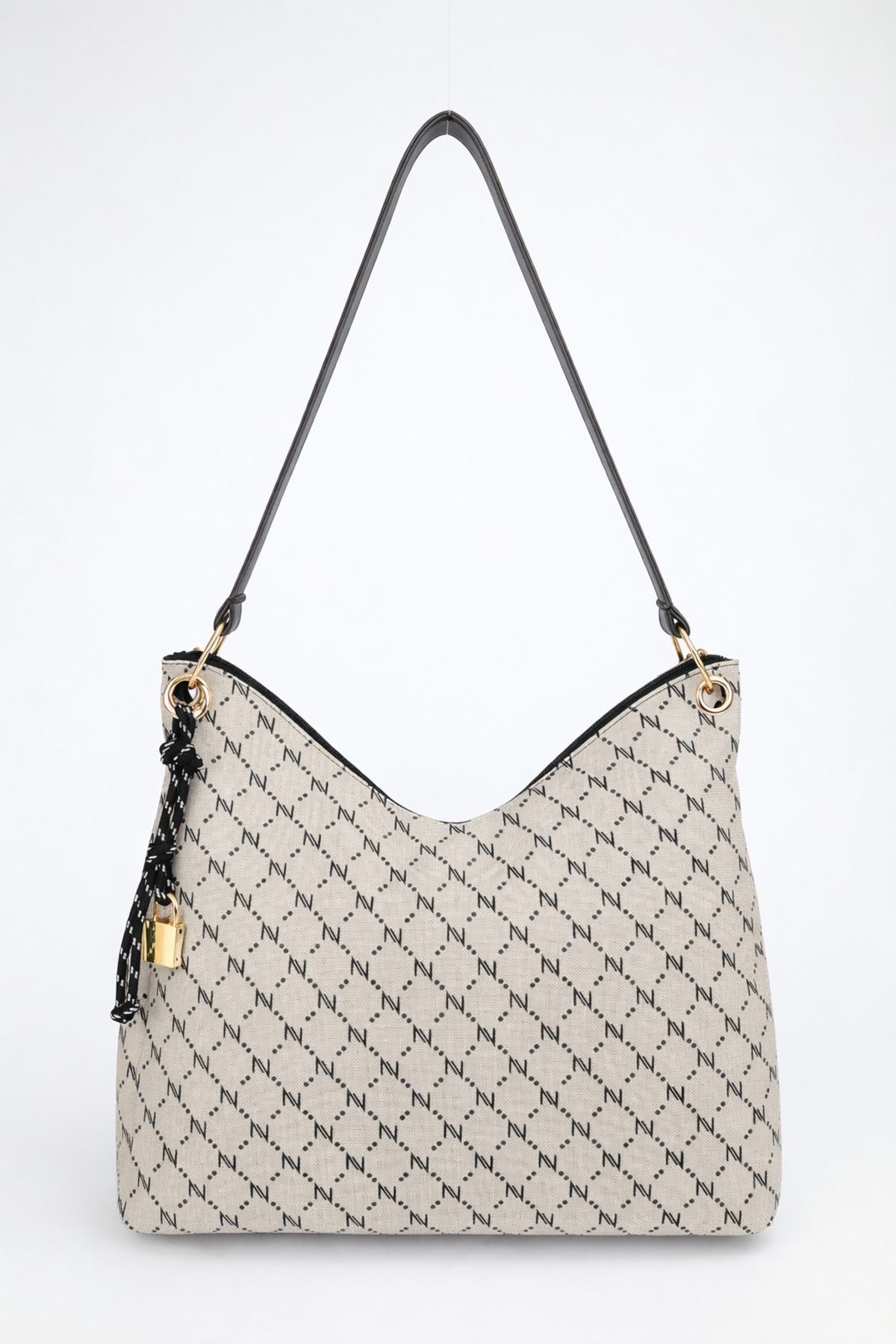 Women's Monogram Mink Black Charm Detailed Zipper Closed Hand and Shoulder Bag Toli