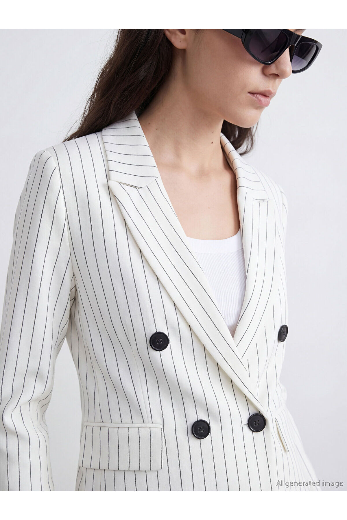 LC Waikiki  ESVAB • Modern & Seçkin Kruvaze Roba Yaka Çizgili Kadın Blazer Ceket - Görsel 4