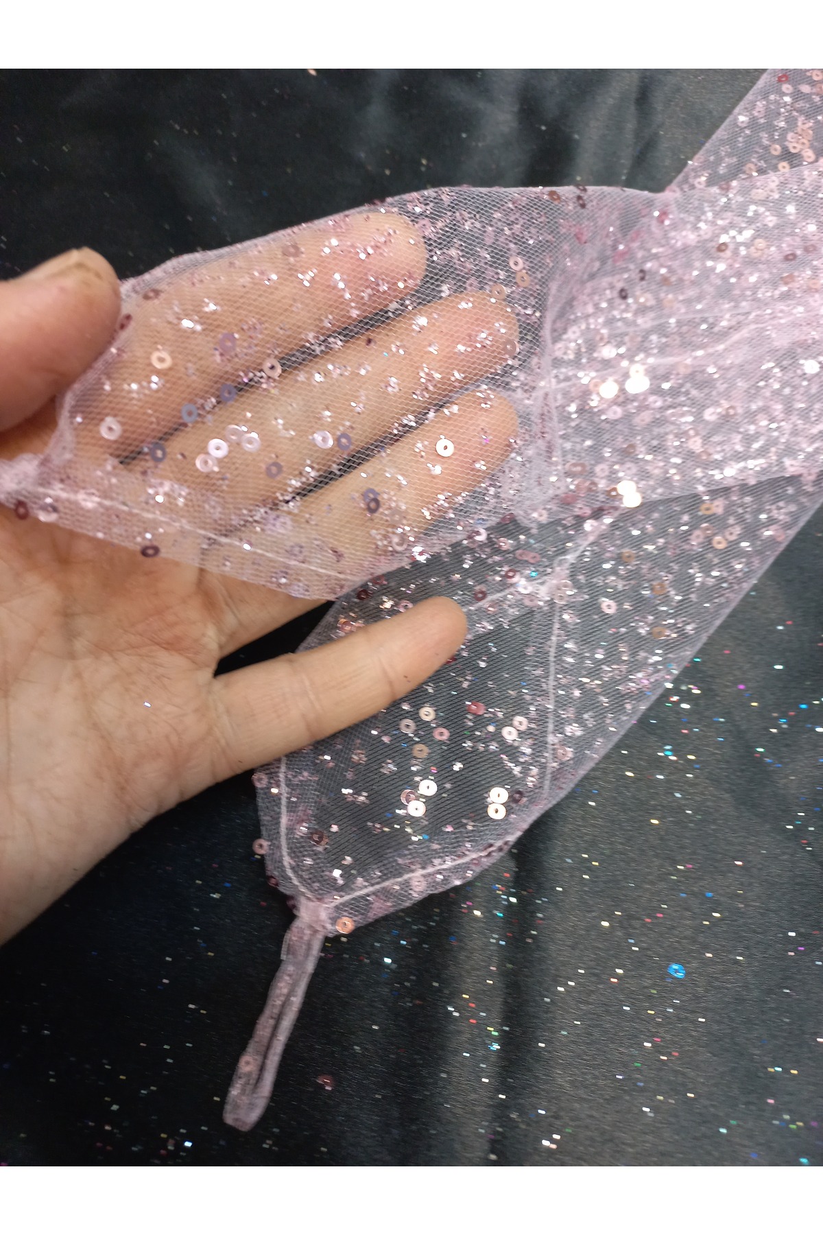 Qrsln Vespera ışıltılı payetli şahmaran eldiven bebe pembe görsel 3