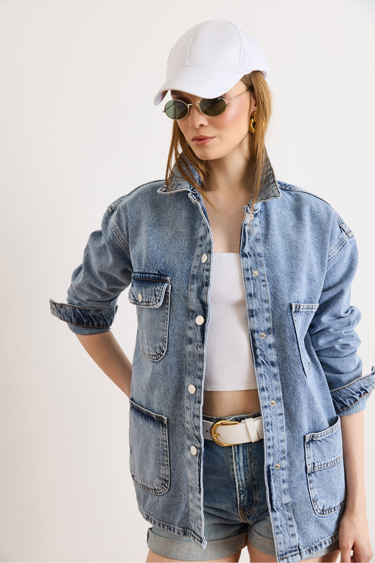 Olalook  Kadın Açık Mavi 4 Cepli Tok Denim Ceket CKT-19000510 - Görsel 5