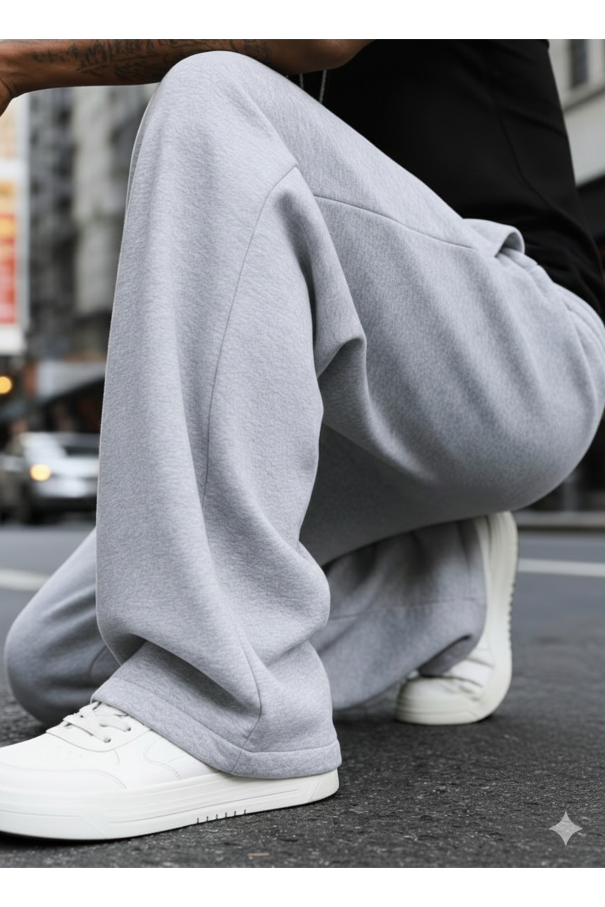 LAUSRA  2'li Eşofman Altı Erkek - Siyah & Gri Yüksek Bel Cepli Rahat Kesim Baggy Eşofman Altı - Görsel 3