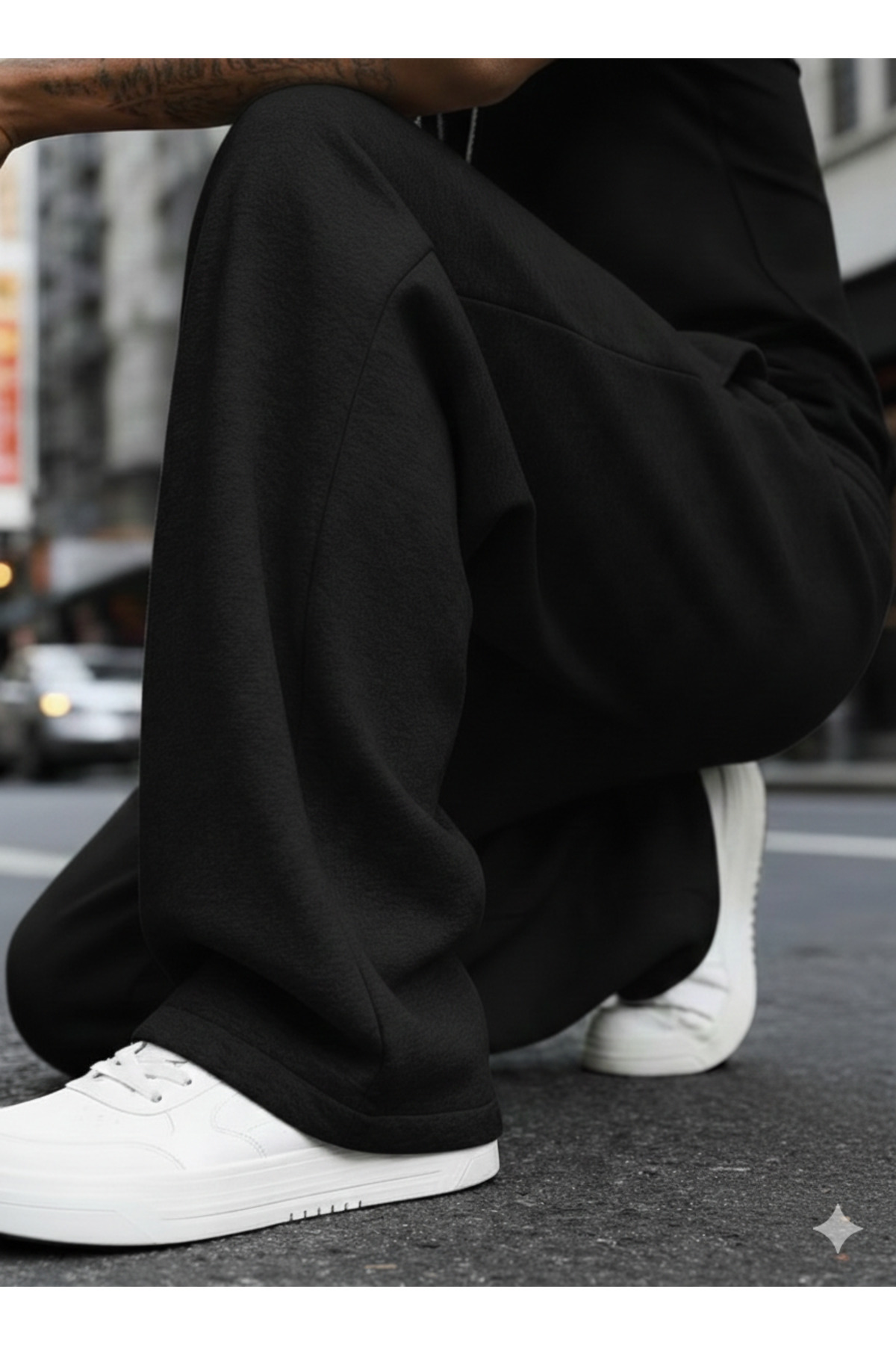 LAUSRA  2'li Eşofman Altı Erkek - Siyah & Gri Yüksek Bel Cepli Rahat Kesim Baggy Eşofman Altı - Görsel 7